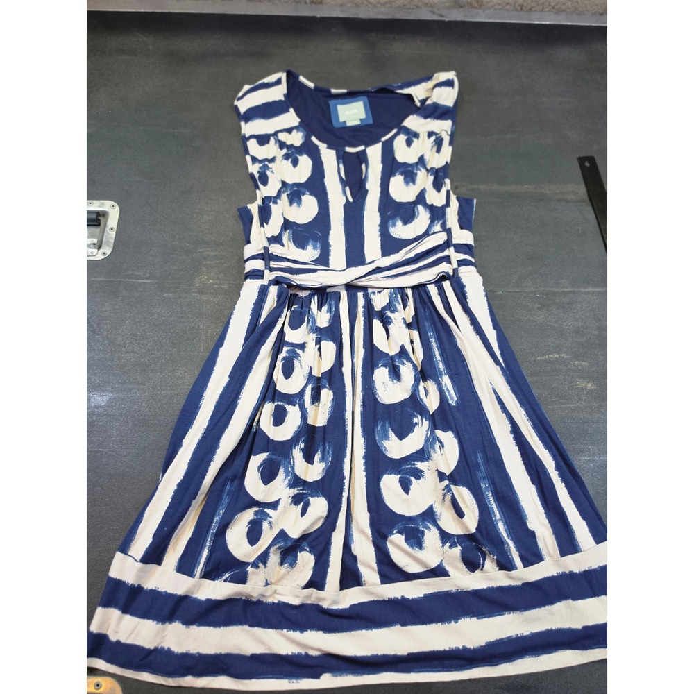 Maeve Anthropologie Navy Blue Cream Abstract Print Sleeveless Jersey Dress L